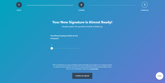 Answer the questions on HubSpot signature generator